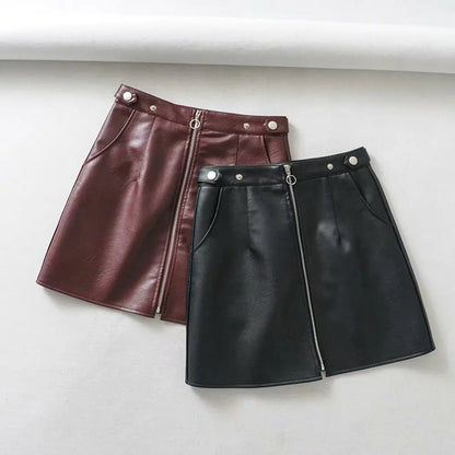 Chic High Waist PU Leather Mini